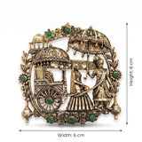 Royal Indian Wedding Procession Brooch | Antique Gold Doli & Royal Couple Pin with Emerald Accents