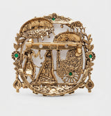 Royal Indian Wedding Procession Brooch | Antique Gold Doli & Royal Couple Pin with Emerald Accents