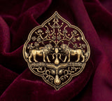 Royal Twin Lions Jharokha Brooch | Antique Gold Heritage Floral Lapel Pin for Sherwani & Bandhgala