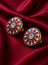 Royal Blue & Ruby Enamel Bloom Buttons (Set of 13) | Handcrafted Gold Metal Sherwani & Kurta Buttons