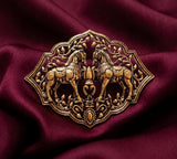 Royal Twin Ashwa Antique Gold Brooch | Handcrafted Heritage Lapel Pin for Sherwani & Sarees