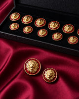 Royal Lion Head Red Enamel Buttons (Set of 13) | Premium Metal Lapel & Cuff Buttons for Sherwani, Kurtas & Blazers