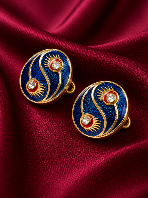 Mor Pankh Peacock Feather Cobalt Blue Buttons (Set of 13) | Gold Metal Sherwani & Blazer Buttons