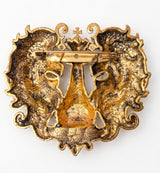 Imperial Chess King & Twin Lions Brooch | Antique Gold Royal Rook Crest Lapel Pin