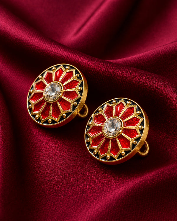 Crimson Starburst & Black Enamel Buttons (Set of 13) | Geometric Metal Buttons for Sherwani & Blazers