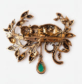 Antique Gold Stalking Leopard Brooch with Emerald Teardrop | Vintage Panther Wildcat Pin