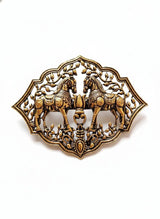 Royal Twin Ashwa Antique Gold Brooch | Handcrafted Heritage Lapel Pin for Sherwani & Sarees