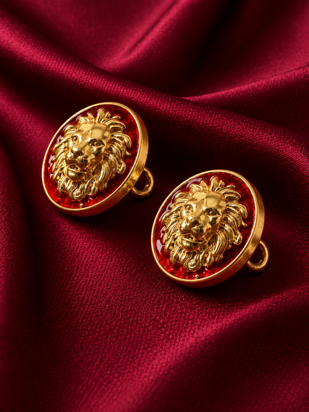 Royal Lion Head Red Enamel Buttons (Set of 13) | Premium Metal Lapel & Cuff Buttons for Sherwani, Kurtas & Blazers