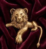 Sculpted Regal Lion antique Gold Brooch | 3D Prowling Lion Lapel Pin for Suits & Bandhgalas