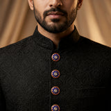 Royal Blue Starburst & Crimson Enamel Buttons (Set of 13) | Gold Metal Lapel Buttons for Kurtas