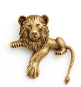 Sculpted Regal Lion antique Gold Brooch | 3D Prowling Lion Lapel Pin for Suits & Bandhgalas