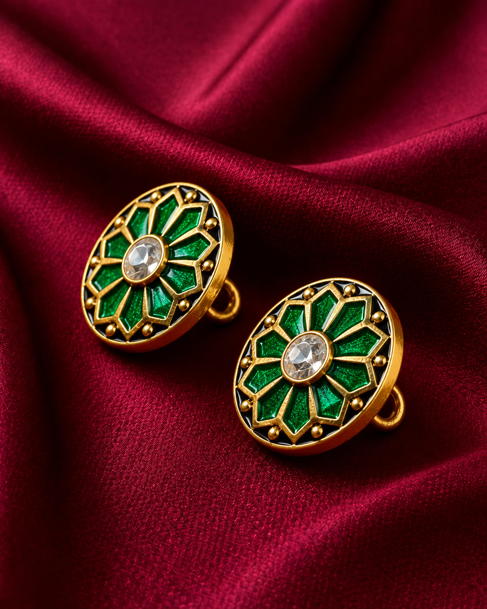 Emerald Green Starburst Enamel Buttons (Set of 13) | Gold Plated Metal Buttons for Sherwani & Suits