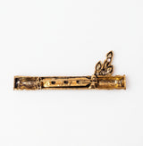 Antique Gold Krishna Bansuri Brooch with Peacock Feather | Divine Flute Lapel Pin