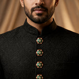 Hexagonal Emerald Green & Red Enamel Buttons (Set of 13) | Kundan Style Buttons for Groom Sherwani