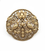 Antique Gold Twin Peacock & Blooming Lotus Brooch | Temple Mandala Saree & Sherwani Pin
