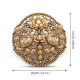 Antique Gold Twin Peacock & Blooming Lotus Brooch | Temple Mandala Saree & Sherwani Pin
