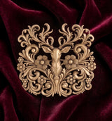 Antique Gold Forest Stag Brooch with Floral Antlers | Baroque Deer Lapel Pin