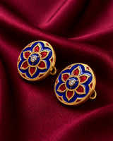 Traditional Blue & Red Lotus Enamel Buttons (Set of 13) | Gold Metal Buttons for Sherwani & Kurtas