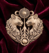 Celestial Twin Big Cats Sun & Moon Brooch | Antique Gold Mythological Medallion Pin