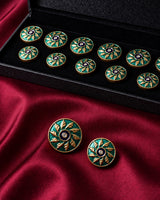 Emerald Sunburst & Navy Blue Eye Buttons (Set of 13) | Gold Metal Kurta & Sherwani Buttons