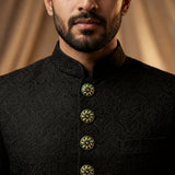 Emerald Sunburst & Navy Blue Eye Buttons (Set of 13) | Gold Metal Kurta & Sherwani Buttons