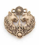 Celestial Twin Big Cats Sun & Moon Brooch | Antique Gold Mythological Medallion Pin