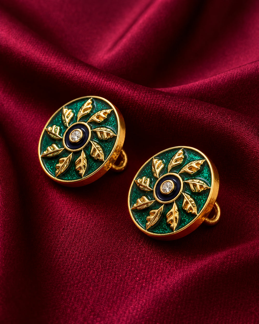 Emerald Sunburst & Navy Blue Eye Buttons (Set of 13) | Gold Metal Kurta & Sherwani Buttons