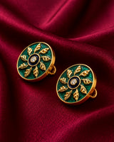 Emerald Sunburst & Navy Blue Eye Buttons (Set of 13) | Gold Metal Kurta & Sherwani Buttons