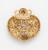 Celestial Twin Big Cats Sun & Moon Brooch | Antique Gold Mythological Medallion Pin