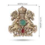 Royal Twin Horse Crest Brooch with Ruby & Emerald Jewels | Imperial Crown Lapel Pin