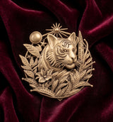 Celestial Tiger & Sunbeam Brooch | Antique Gold Royal Royal Bengal Tiger Botanical Pin