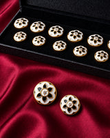 Monochrome Ivory & Black Lotus Enamel Buttons (Set of 13) | Gold Metal Lapel Buttons for Blazers & Kurtas