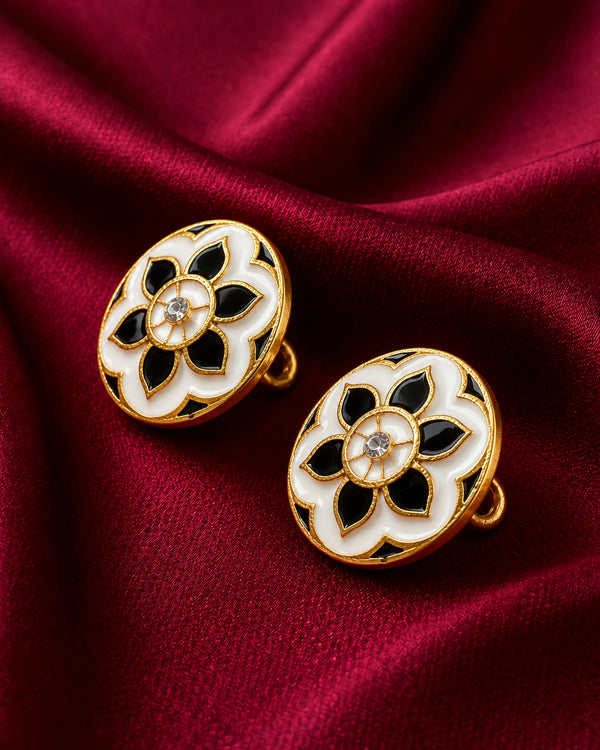 Monochrome Ivory & Black Lotus Enamel Buttons (Set of 13) | Gold Metal Lapel Buttons for Blazers & Kurtas