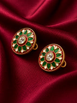 Crimson Red & Emerald Floral Enamel Buttons (Set of 13) | Gold Metal Kurta & Sherwani Buttons
