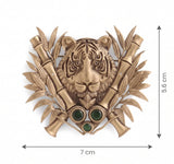 Royal Bengal Tiger Crest Brooch with Emerald Stones | Antique Gold Lapel Pin for Sherwani & Suits