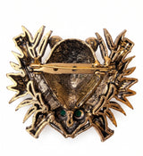 Royal Bengal Tiger Crest Brooch with Emerald Stones | Antique Gold Lapel Pin for Sherwani & Suits