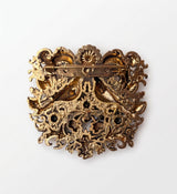 Antique Gold Twin Lovebirds Floral Brooch | Vintage Baroque Nature Pin for Sarees & Jackets