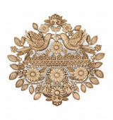 Folk Heritage Singing Doves Brooch | Antique Gold Floral Garden Mandala Pin