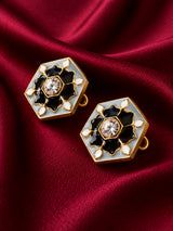Hexagonal Monochrome Lotus Enamel Buttons (Set of 13) | Gold Tone Crystal Studs for Sherwani & Blazers