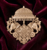 Imperial Royal Elephant Brooch with Chattri Canopy | Antique Gold Heritage Sherwani Pin
