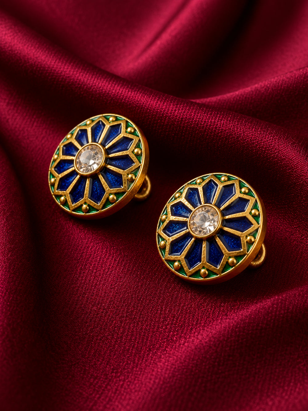 Royal Blue Starburst & Emerald Rim Enamel Buttons (Set of 13) | Premium Metal Buttons for Kurtas & Suits