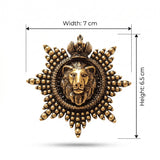 Imperial Lion Crest Antique Gold Brooch with Crown | Royal Starburst Medallion Pin