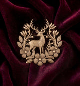 Royal Woodland Stag in Floral Wreath Brooch | Antique Gold Deer Lapel Pin