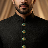 Emerald Green Textured Clover Enamel Buttons (Set of 13) | Gold Metal Buttons for Sherwani & Kurtas