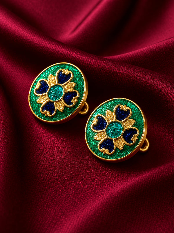 Emerald Green Textured Clover Enamel Buttons (Set of 13) | Gold Metal Buttons for Sherwani & Kurtas
