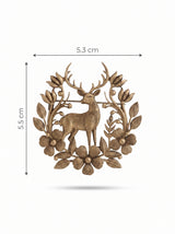 Royal Woodland Stag in Floral Wreath Brooch | Antique Gold Deer Lapel Pin