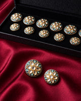Royal Blue Kundan Polki Floral Buttons (Set of 13) | Gold Tone Ethnic Sherwani & Kurta Buttons