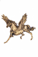 Winged Pegasus Antique Gold Brooch | Mythological Flying Stallion Lapel Pin