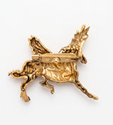 Winged Pegasus Antique Gold Brooch | Mythological Flying Stallion Lapel Pin