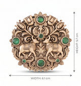 Sacred Twin Cow (Kamdhenu) Brooch with Emerald Green Stones | Antique Gold Temple Pin